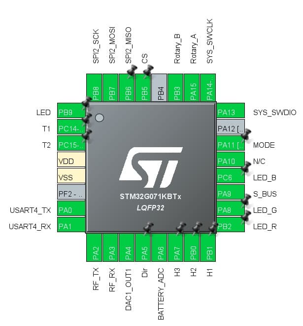 STM32G071KB G-series project pin configuration example