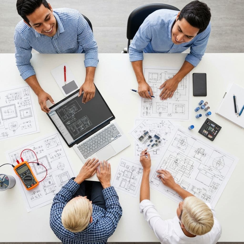 OSTronik India engineering team collaborating on hardware design